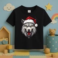 Wolf Lover Xmas Holiday Santa Wolf Christmas Toddler T-Shirt thumb 3