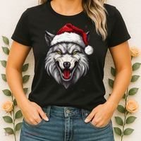 Wolf Lover Xmas Holiday Santa Wolf Christmas Women's T-Shirt thumb 2