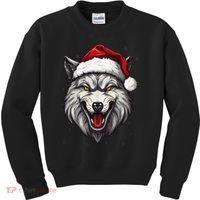 Wolf Lover Xmas Holiday Santa Wolf Christmas Kids Sweatshirt thumb 0