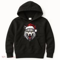 Wolf Lover Xmas Holiday Santa Wolf Christmas Kids Hoodie thumb 0