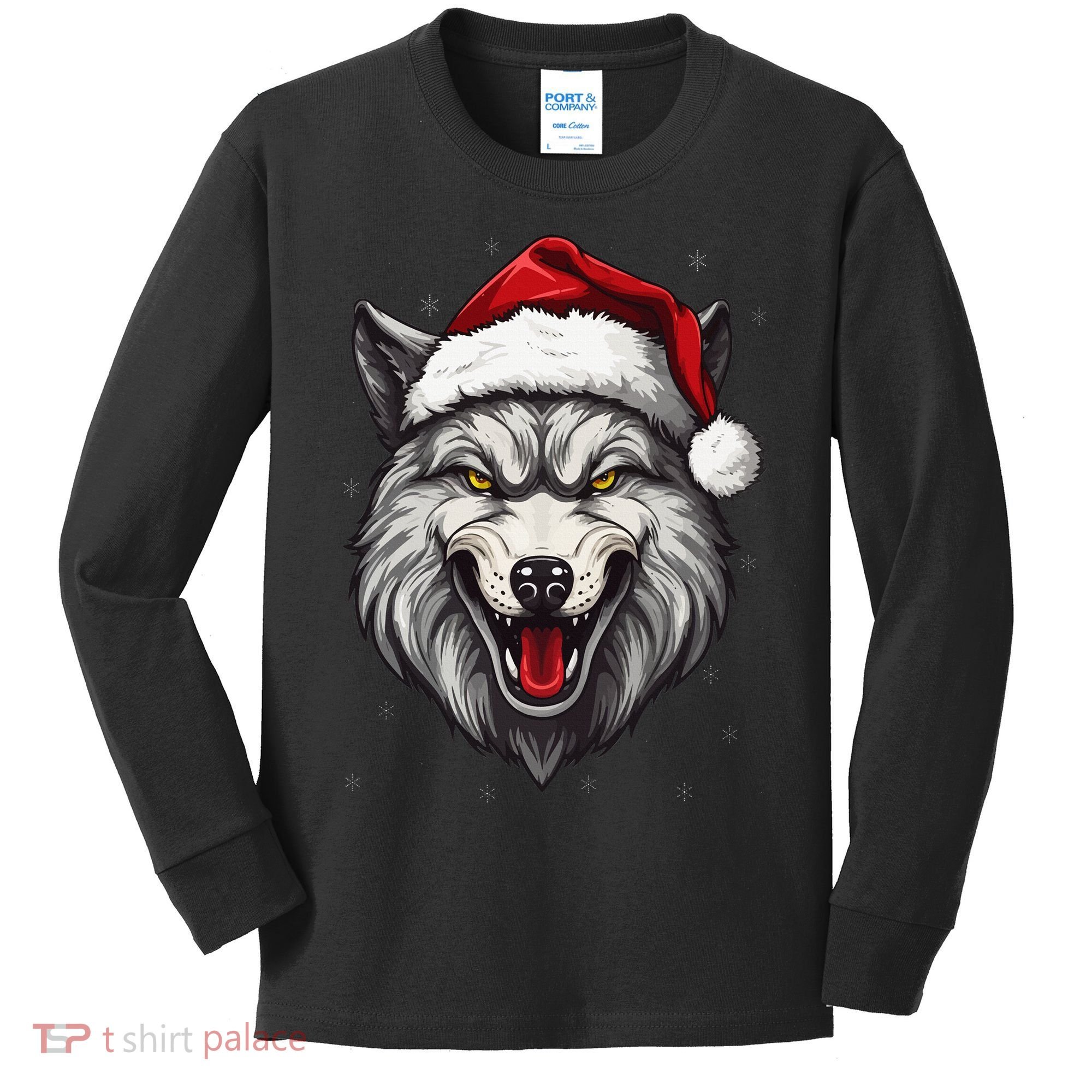 Wolf Lover Xmas Holiday Santa Wolf Christmas Kids Long Sleeve Shirt