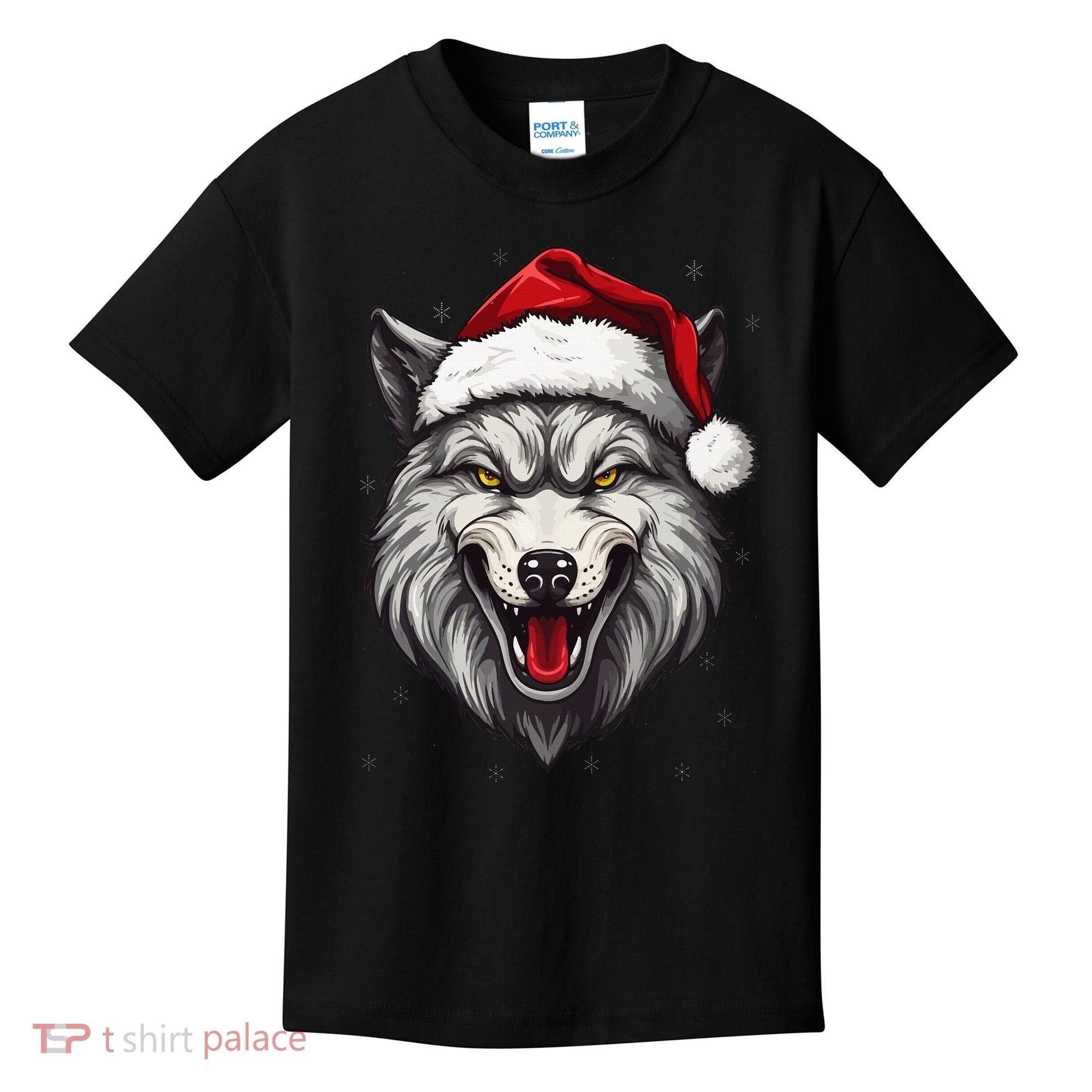 Wolf Lover Xmas Holiday Santa Wolf Christmas Kids T-Shirt