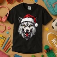 Wolf Lover Xmas Holiday Santa Wolf Christmas Kids T-Shirt thumb 3