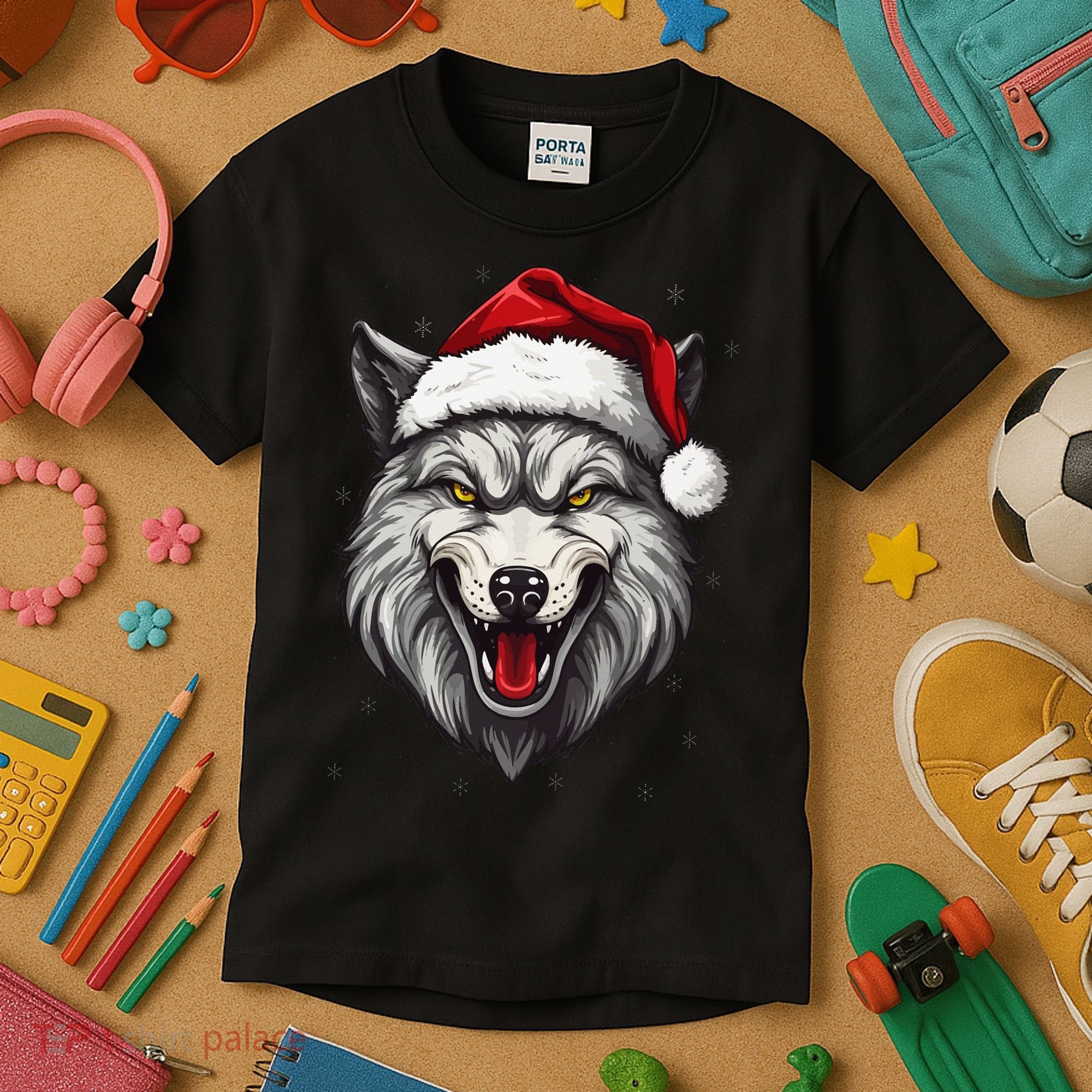 Wolf Lover Xmas Holiday Santa Wolf Christmas Kids T-Shirt