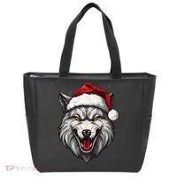 Wolf Lover Xmas Holiday Santa Wolf Christmas Tote Bag thumb 0