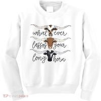 Whatever Lassos Your Longhorn Country Cow Farm Gift Kids Sweatshirt thumb 0