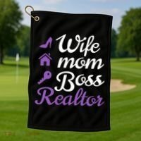 Wife Mom Boss And Realtor Gift Golf Towel thumb 1