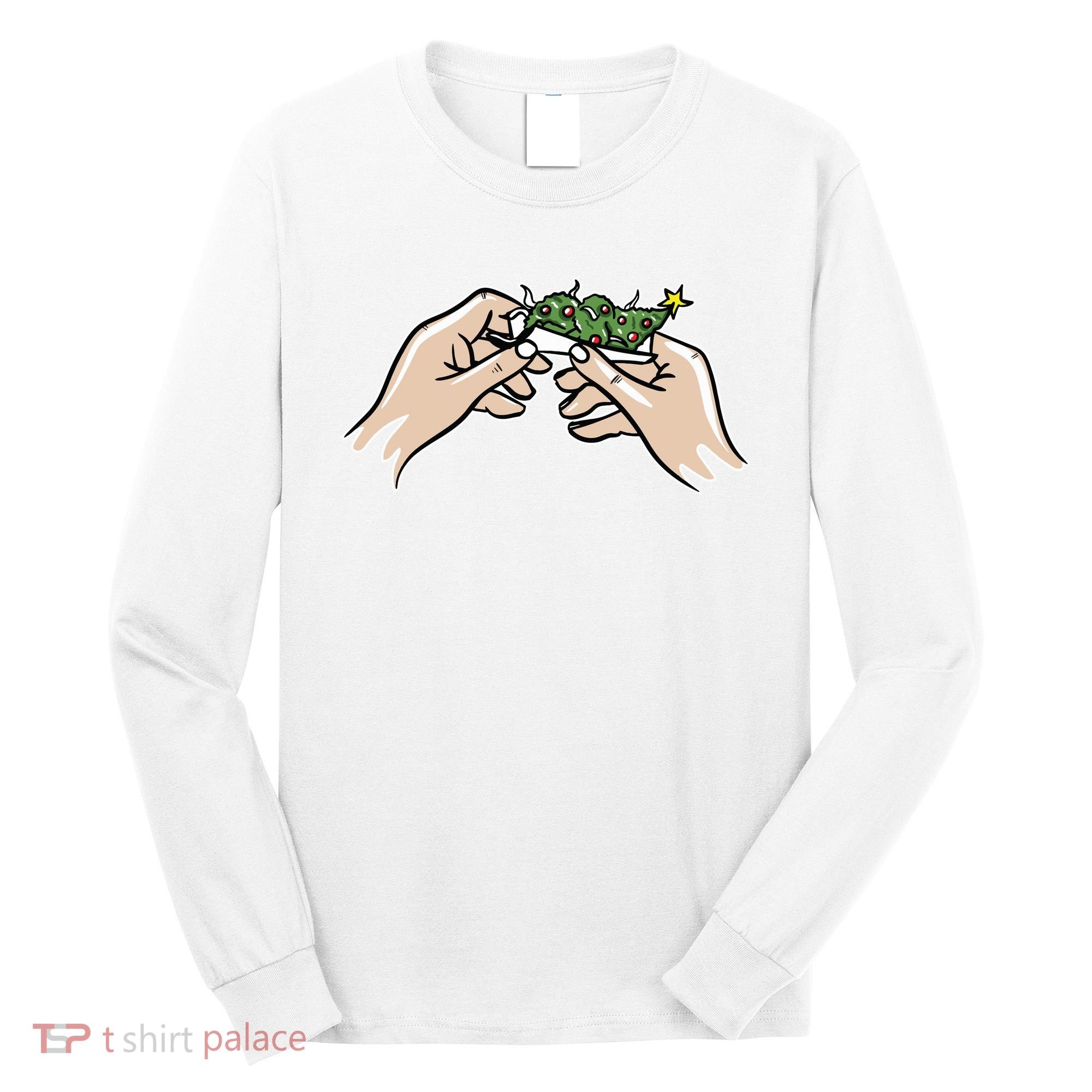 Weed Marijuana Christmas Xmas Tree Ornaments Smoker Gift Long Sleeve Shirt