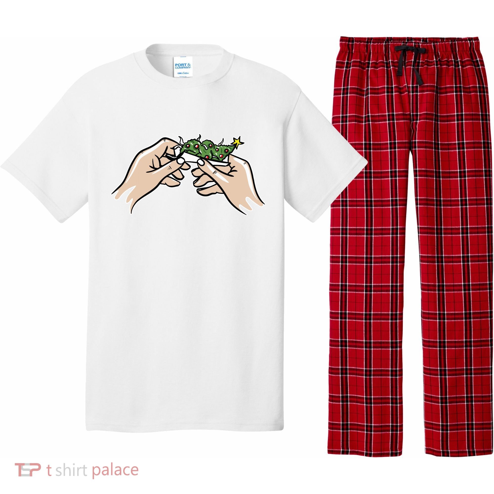 Weed Marijuana Christmas Xmas Tree Ornaments Smoker Gift Pajama Set