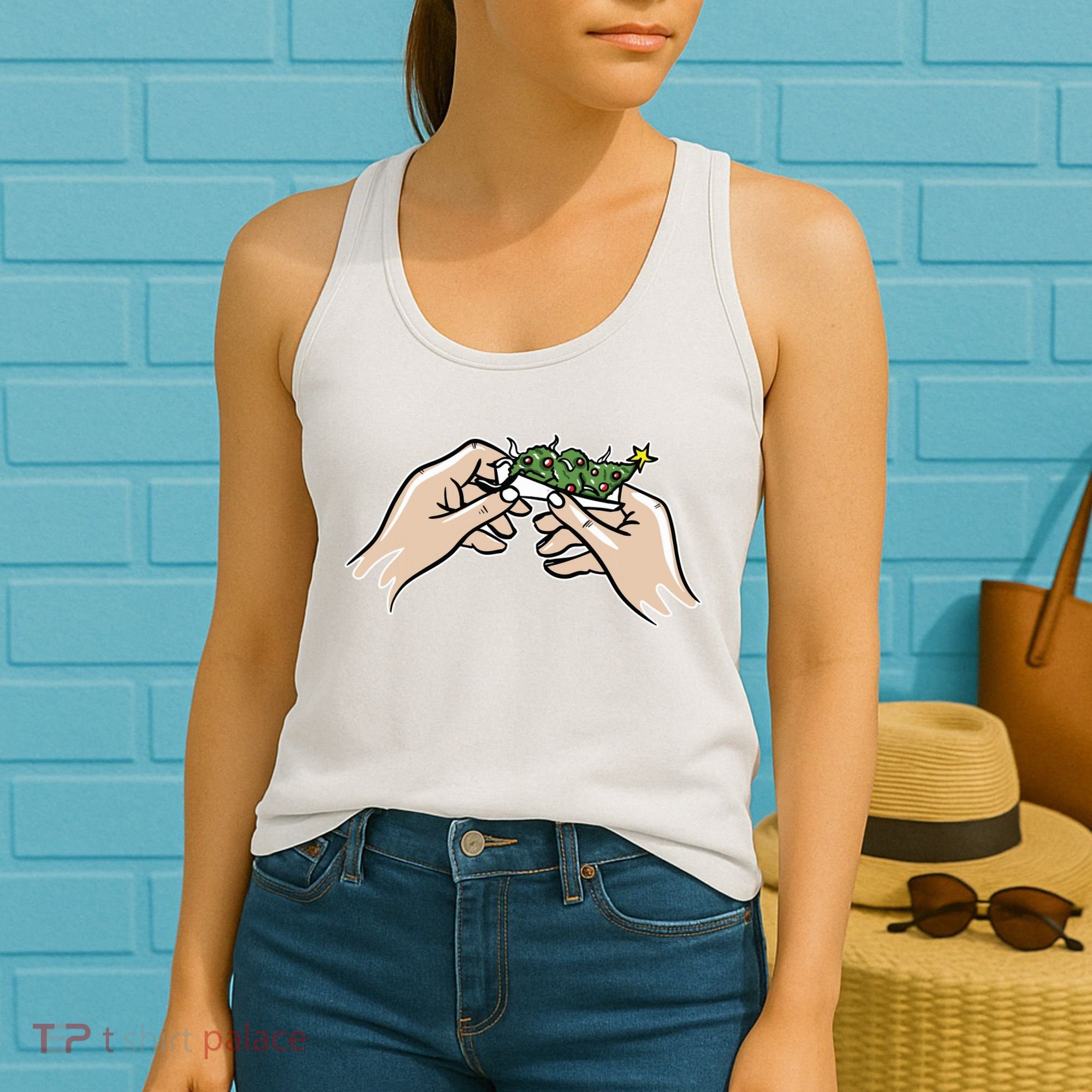 Weed Marijuana Christmas Xmas Tree Ornaments Smoker Gift Women's Tank Top