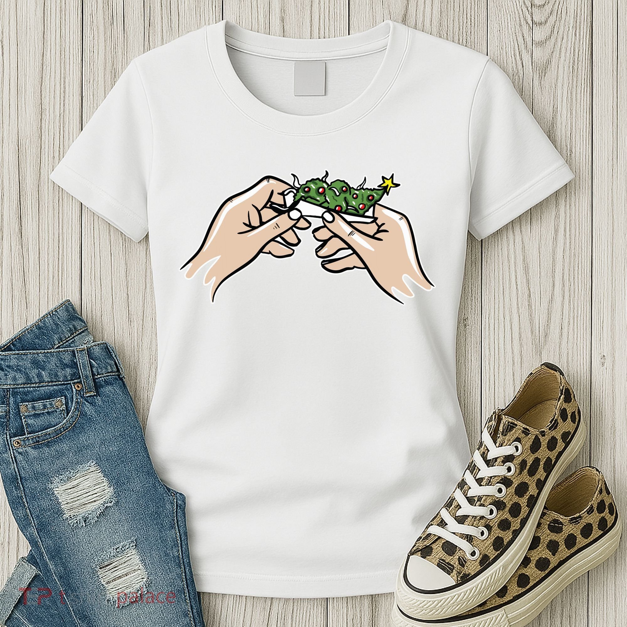 Weed Marijuana Christmas Xmas Tree Ornaments Smoker Gift Women's T-Shirt