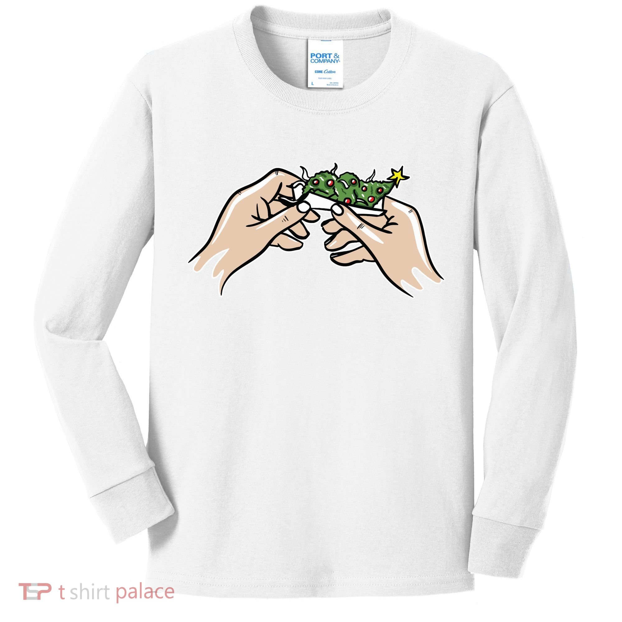 Weed Marijuana Christmas Xmas Tree Ornaments Smoker Gift Kids Long Sleeve Shirt