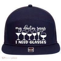 Womens My Doctor Says I Need Glasses Funny Drinking Wine Lover 7 Panel Mesh Trucker Snapback Hat thumb 0