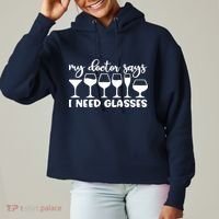 Womens My Doctor Says I Need Glasses Funny Drinking Wine Lover Ladies Heavyweight Boxy Pullover Hoodie thumb 0
