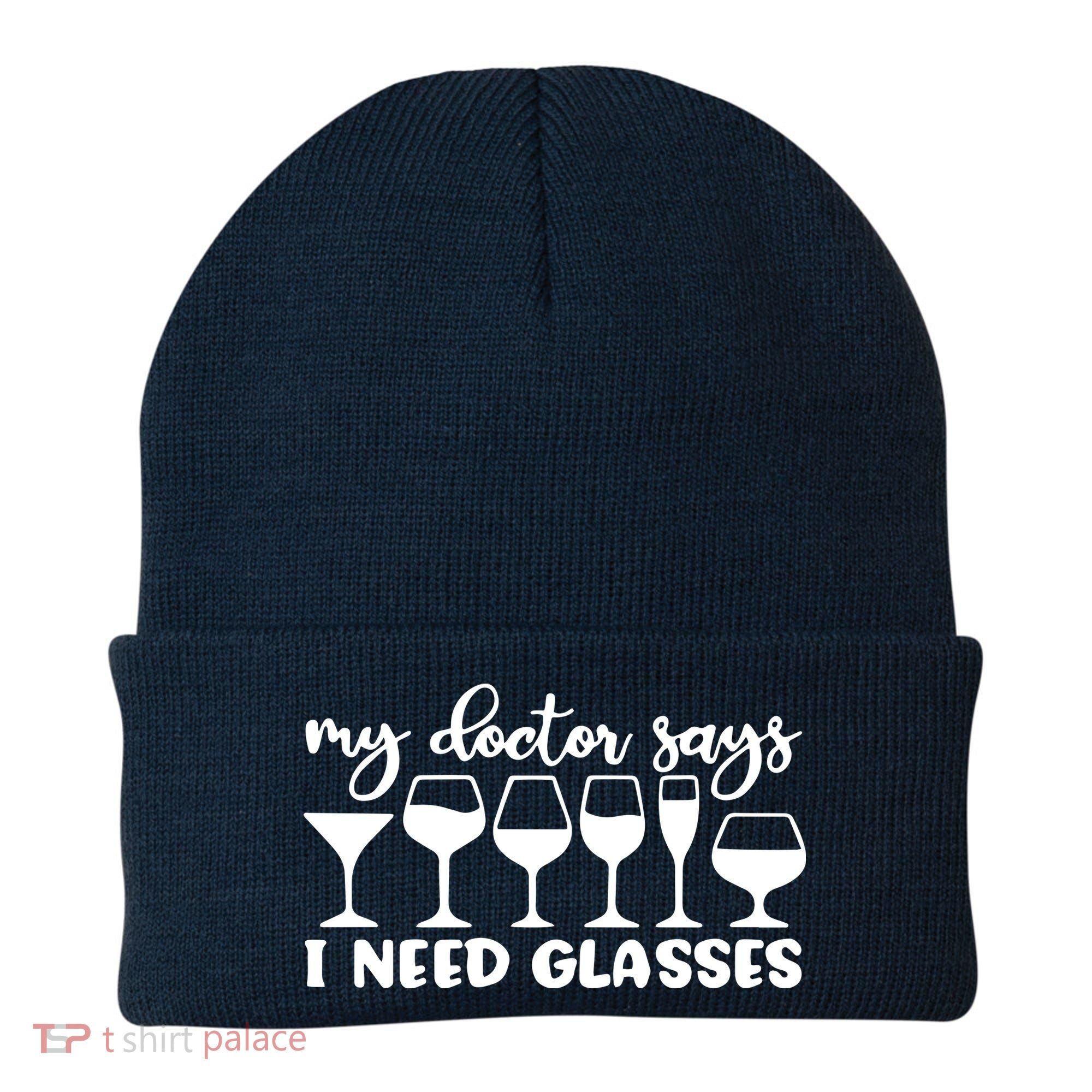 Womens My Doctor Says I Need Glasses Funny Drinking Wine Lover Beanie