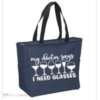 Womens My Doctor Says I Need Glasses Funny Drinking Wine Lover Tote Bag thumb 2