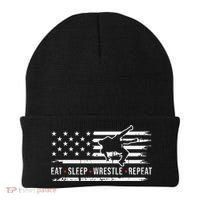wrestling MMA eat sleep wrestle repeat funny theme wrestler  Beanie thumb 0
