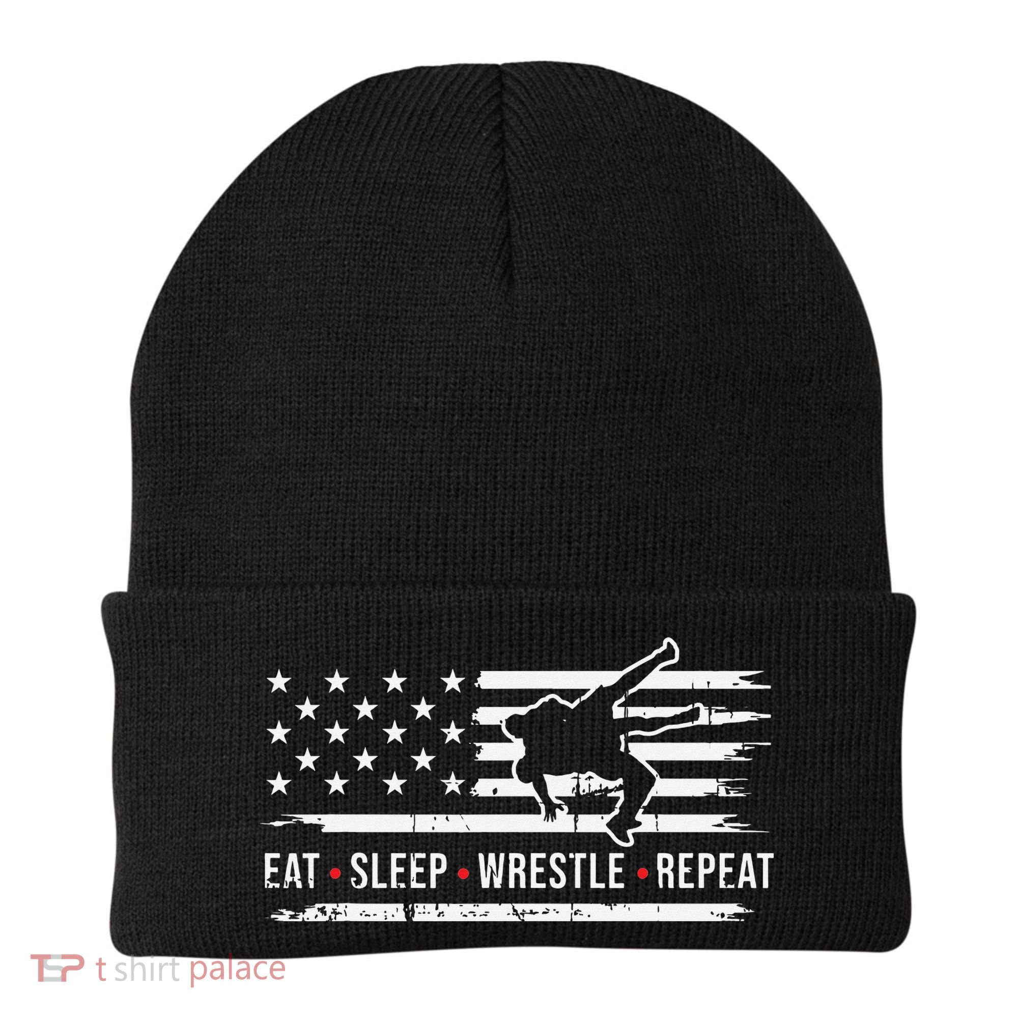 wrestling MMA eat sleep wrestle repeat funny theme wrestler  Beanie