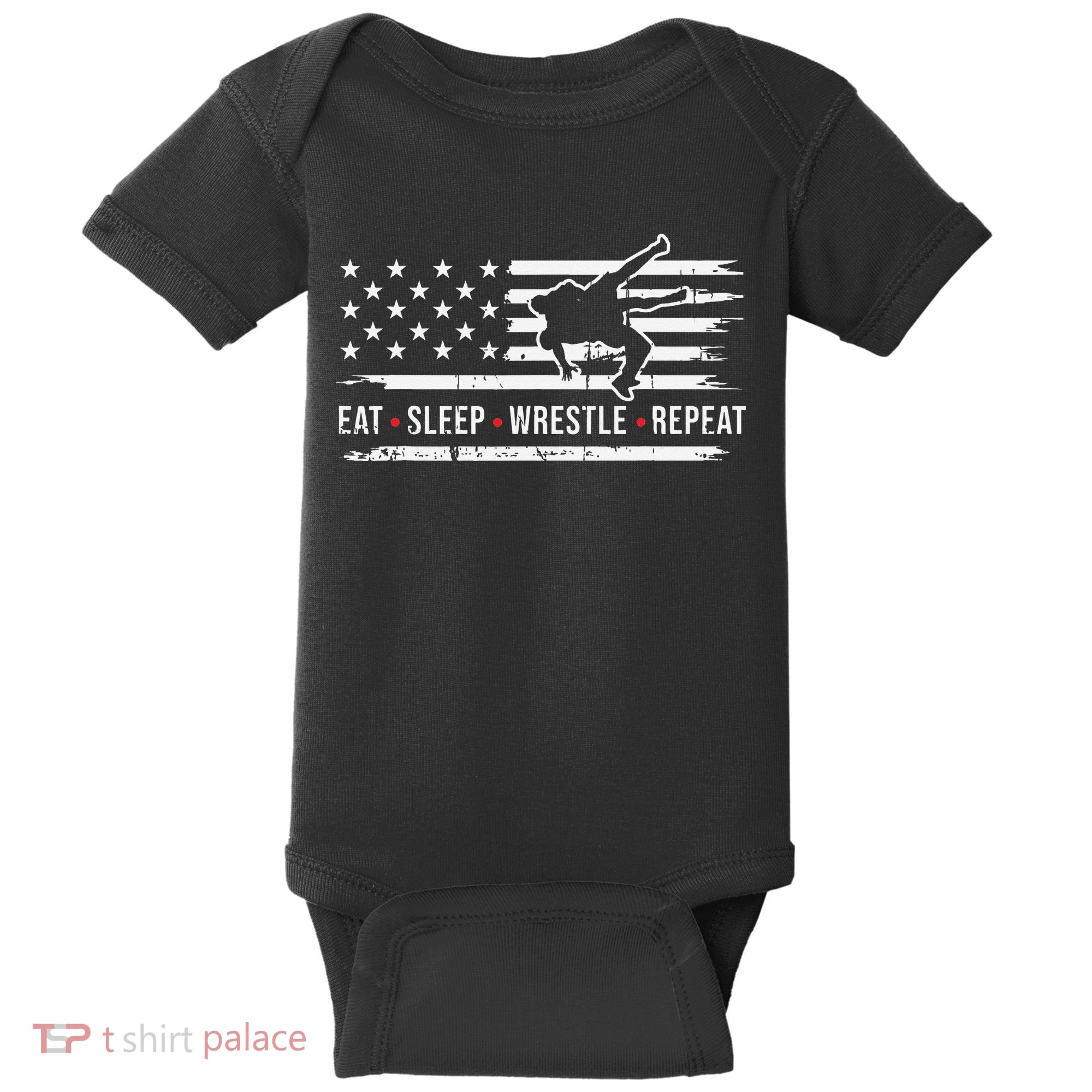 wrestling MMA eat sleep wrestle repeat funny theme wrestler  Baby Bodysuit