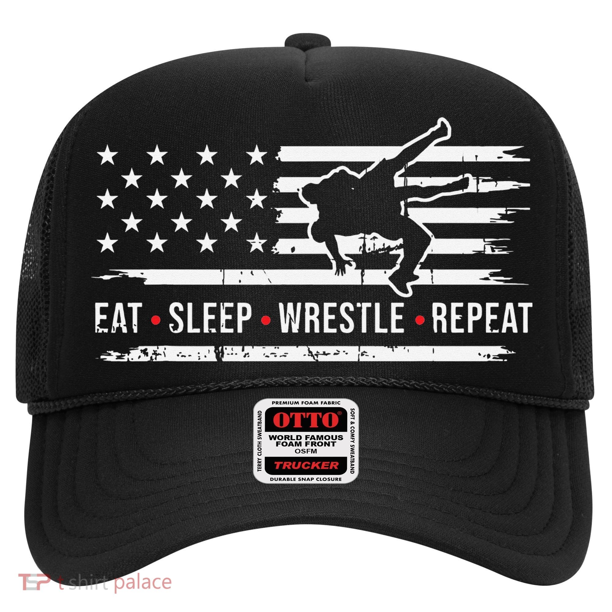 wrestling MMA eat sleep wrestle repeat funny theme wrestler  Hat