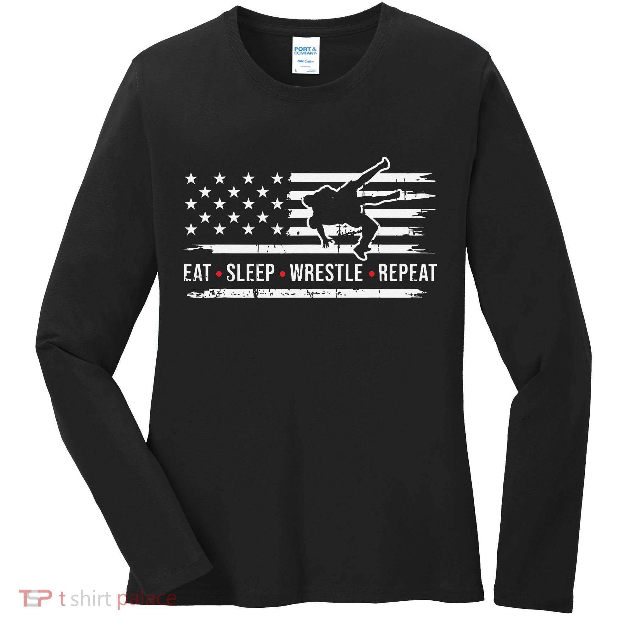 wrestling MMA eat sleep wrestle repeat funny theme wrestler  Women's Long Sleeve Shirt