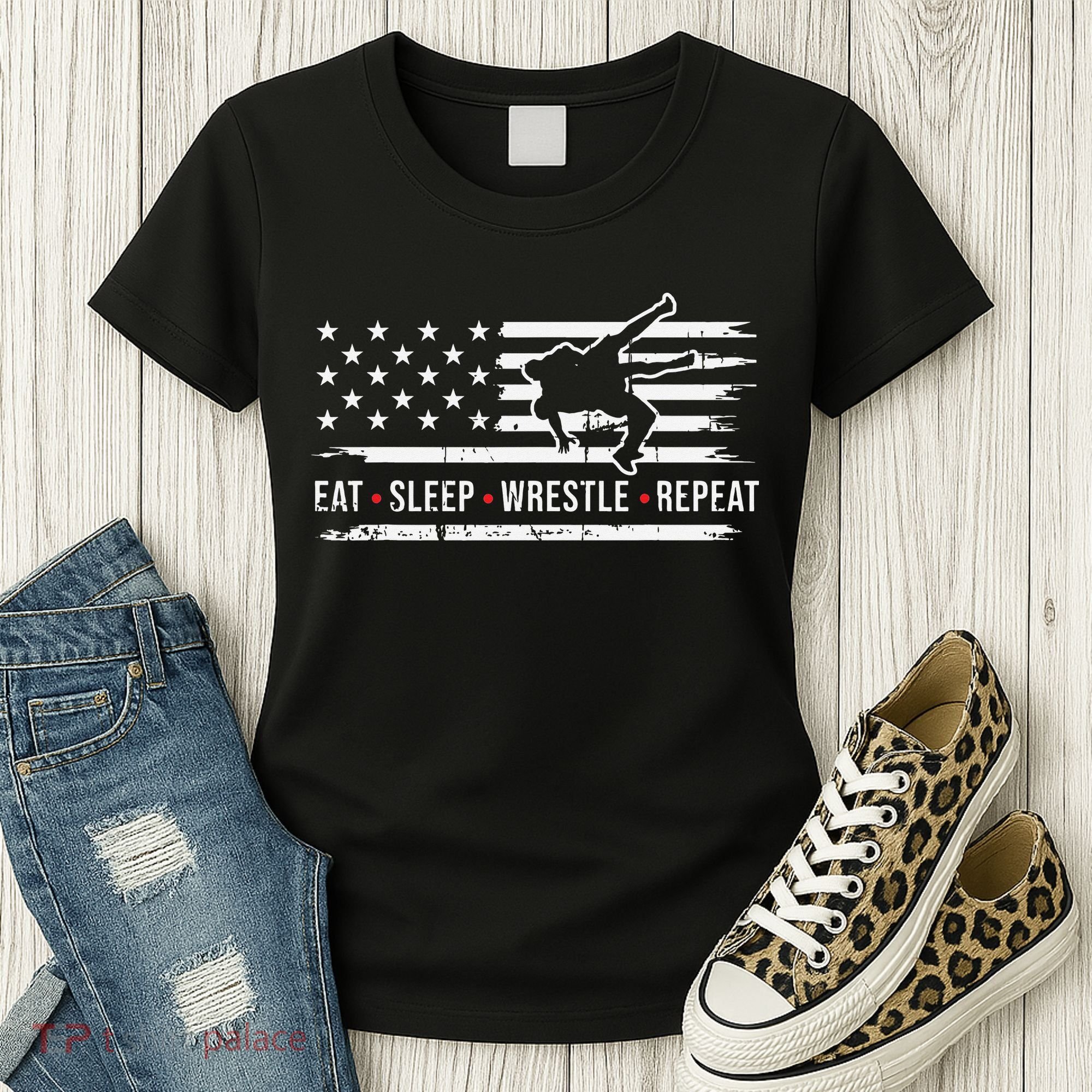 wrestling MMA eat sleep wrestle repeat funny theme wrestler  Women's T-Shirt