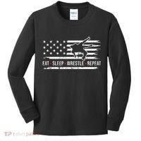 wrestling MMA eat sleep wrestle repeat funny theme wrestler  Kids Long Sleeve Shirt thumb 0