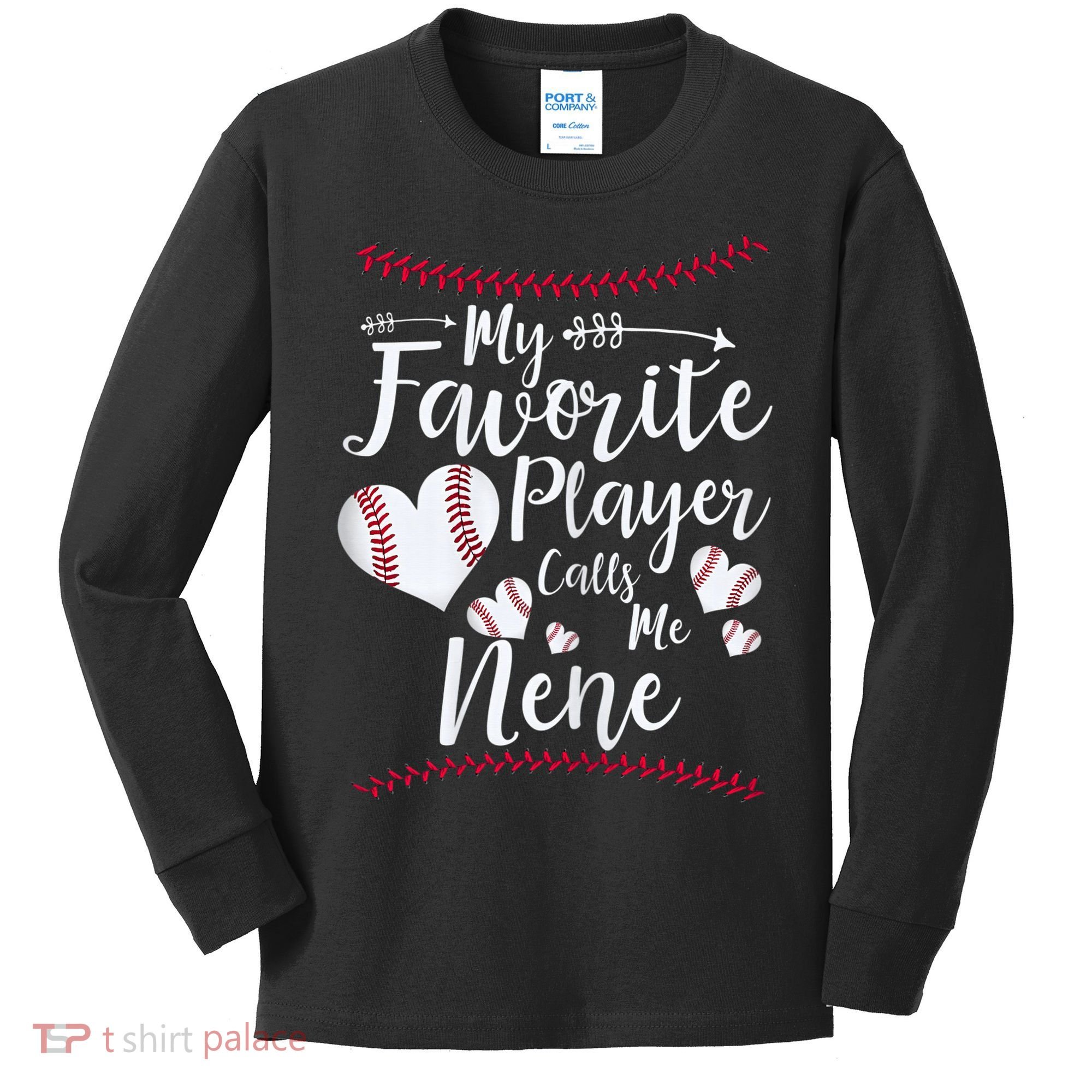 Wo My Favorite Player Calls Me Nene Baseball Heart Kids Long Sleeve Shirt