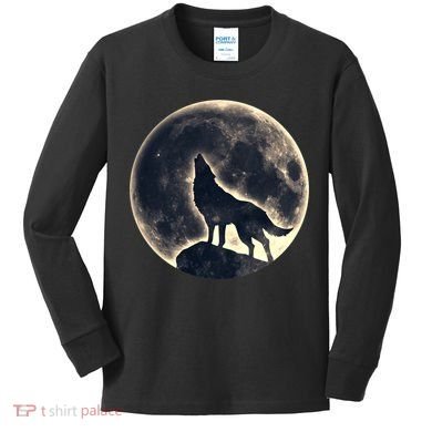 Wolf Moon Fantasy Wild Dog Wolves Kids Long Sleeve Shirt