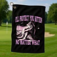 Wolf Meme Funny Ill Protect You Kitten No Matter What Golf Towel thumb 1