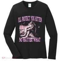 Wolf Meme Funny Ill Protect You Kitten No Matter What Women's Long Sleeve Shirt thumb 0