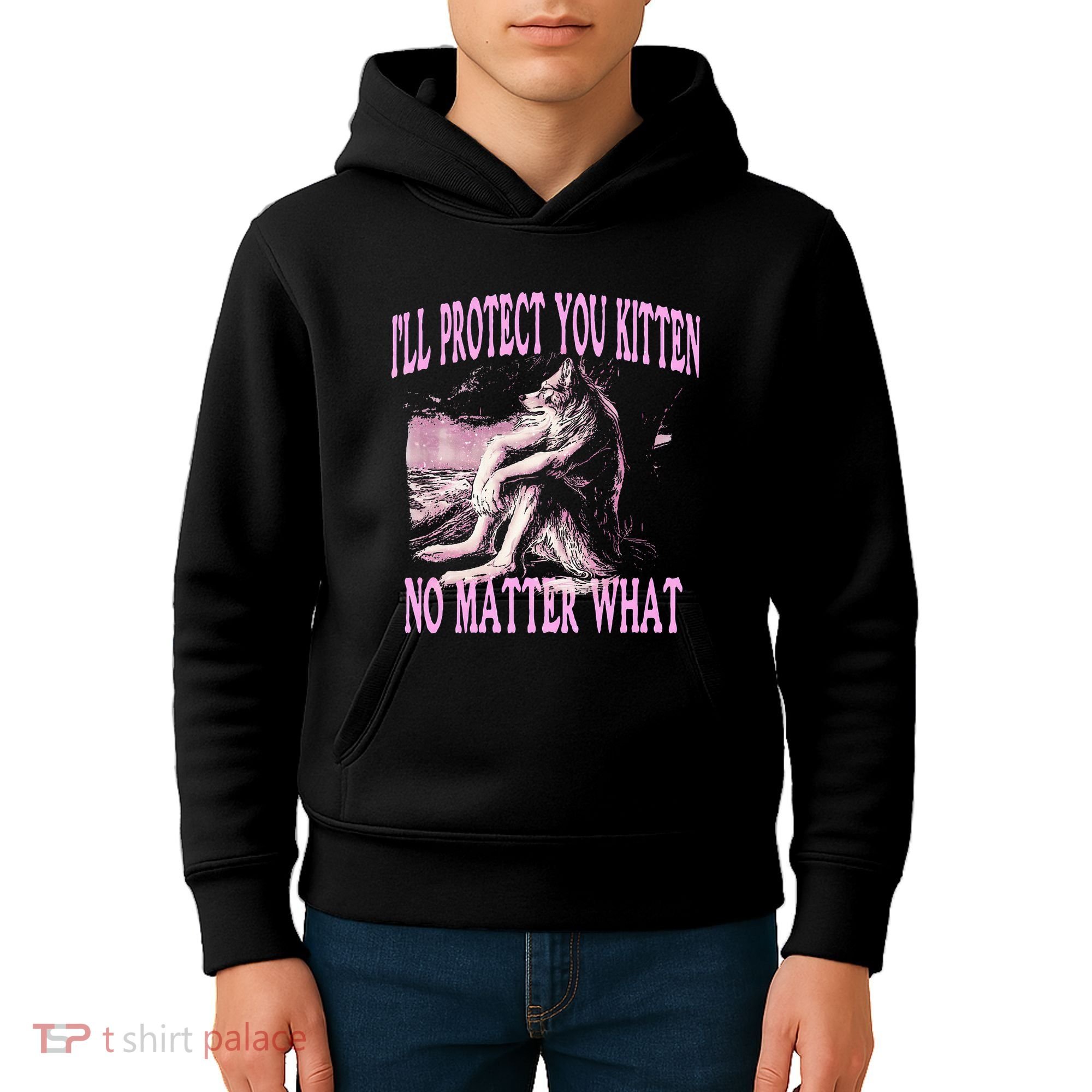Wolf Meme Funny Ill Protect You Kitten No Matter What Kids Hoodie
