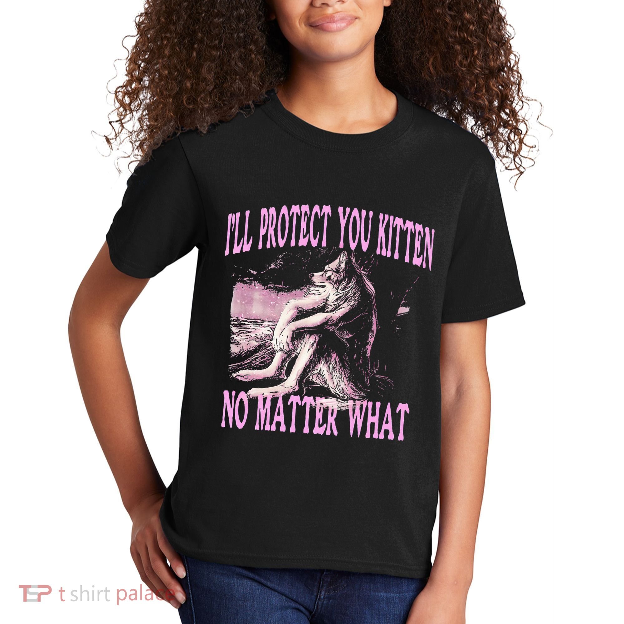 Wolf Meme Funny Ill Protect You Kitten No Matter What Kids T-Shirt