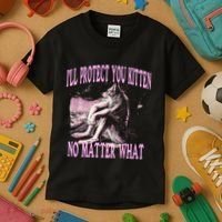 Wolf Meme Funny Ill Protect You Kitten No Matter What Kids T-Shirt thumb 3