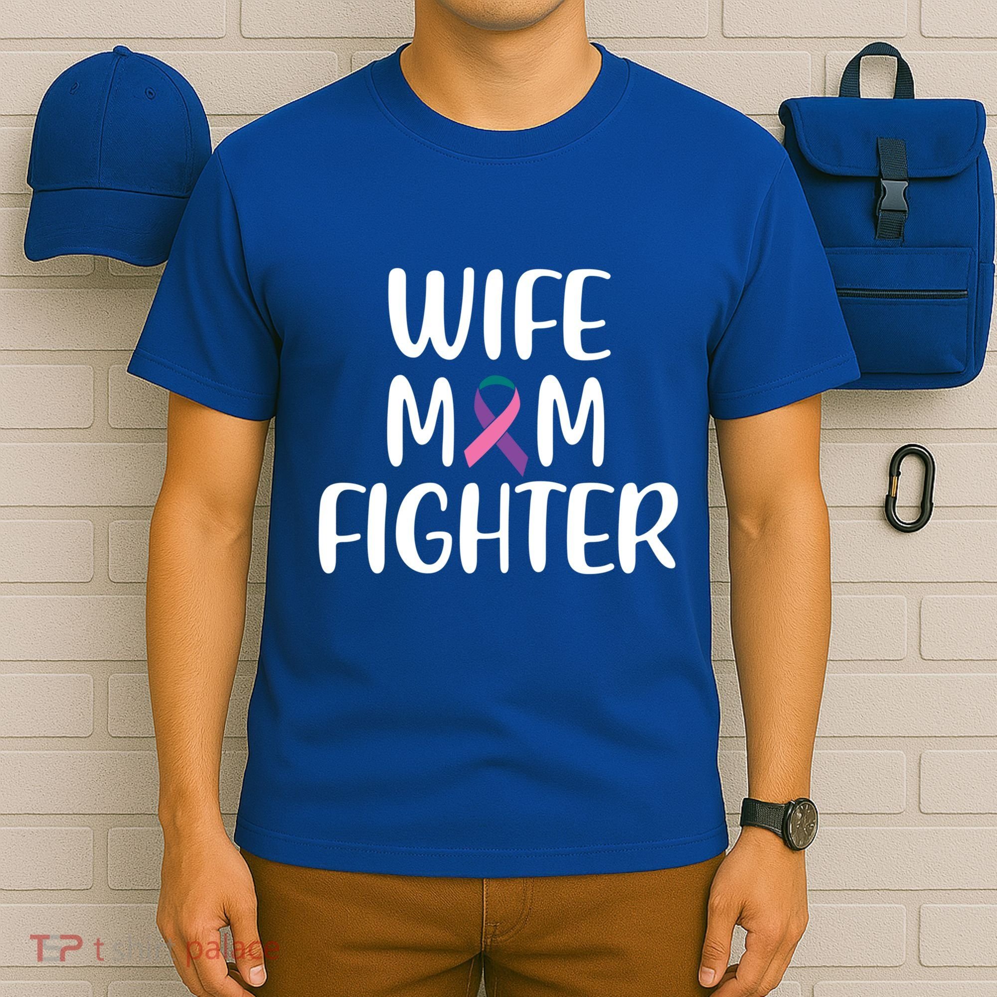 Wife Mom Fighter Thyroid Cancer Awareness Great Gift T-Shirt
