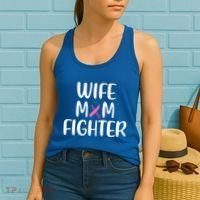 Wife Mom Fighter Thyroid Cancer Awareness Great Gift Women's Tank Top thumb 2