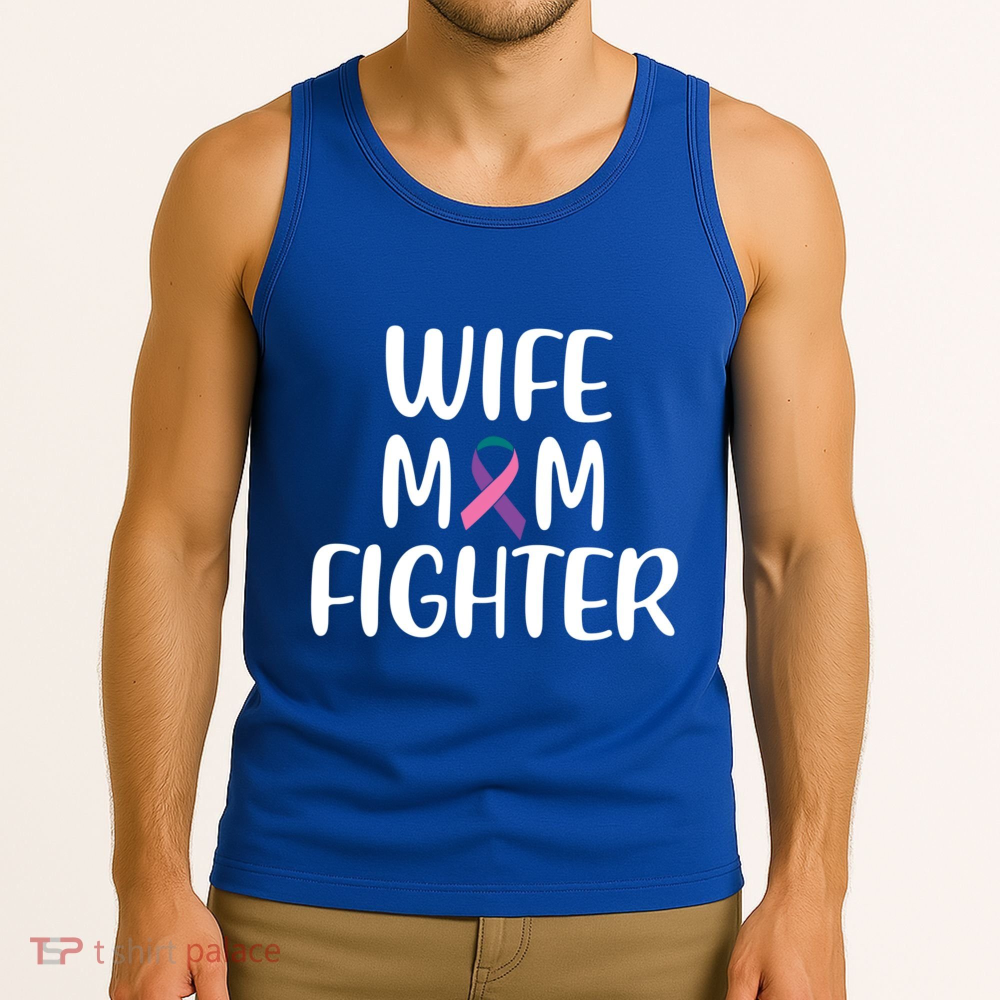 Wife Mom Fighter Thyroid Cancer Awareness Great Gift Tank Top