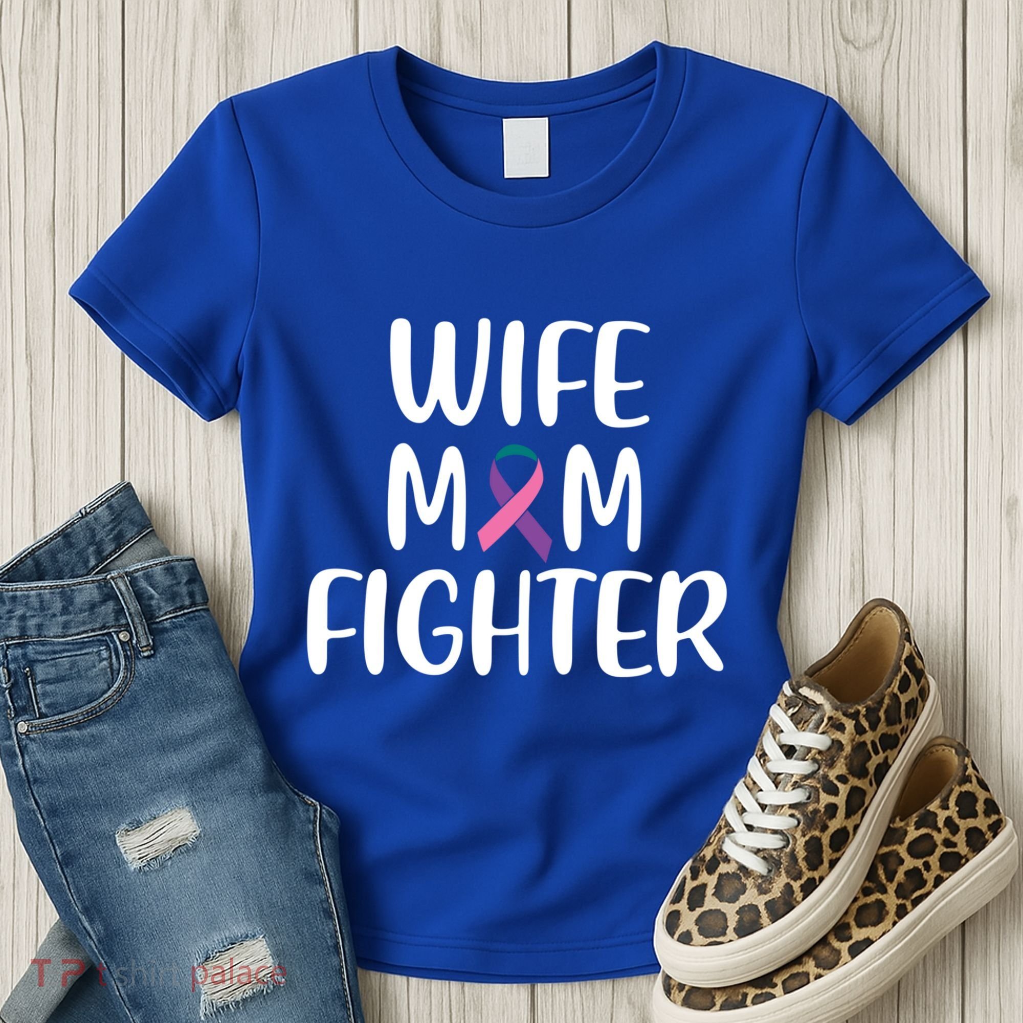 Wife Mom Fighter Thyroid Cancer Awareness Great Gift Women's T-Shirt