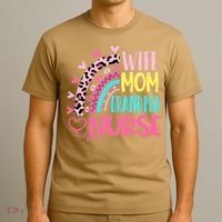 Wife Mom Grandma Nurse Mother Day Nurses Day Leopard Rainbow T-Shirt thumb 3