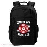 Where My Hose At Firefighter Thin Red Line Flag Fire Gift Backpack thumb 0