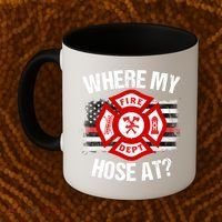 Where My Hose At Firefighter Thin Red Line Flag Fire Gift Coffee Mug thumb 2