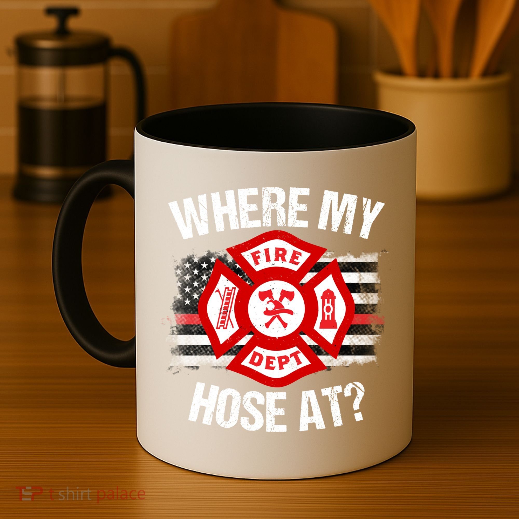 Where My Hose At Firefighter Thin Red Line Flag Fire Gift Coffee Mug