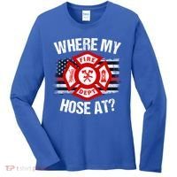 Where My Hose At Firefighter Thin Red Line Flag Fire Gift Women's Long Sleeve Shirt thumb 0