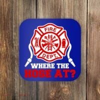 Where My Hose At Funny Firefighter Fire Rescue Cute Gift Coaster thumb 0