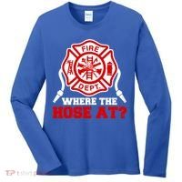 Where My Hose At Funny Firefighter Fire Rescue Cute Gift Women's Long Sleeve Shirt thumb 0