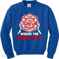 Where My Hose At Funny Firefighter Fire Rescue Cute Gift Kids Sweatshirt thumb 0
