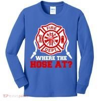 Where My Hose At Funny Firefighter Fire Rescue Cute Gift Kids Long Sleeve Shirt thumb 0