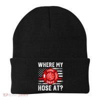 Where My Hose At Firefighter Fire Patriotic Usa Flag Gift Beanie thumb 0