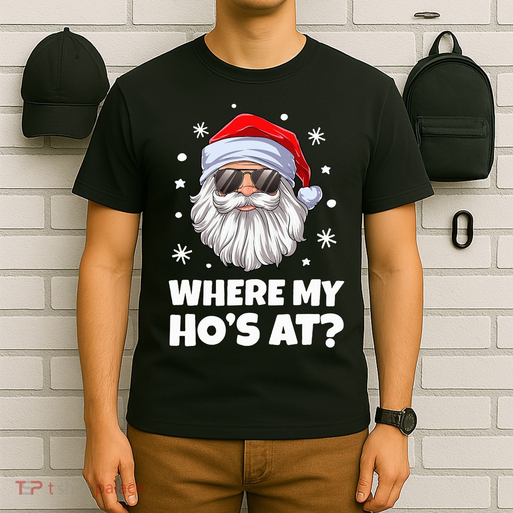 Where My Ho's At Funny Christmas Santa Inappropriate T-Shirt