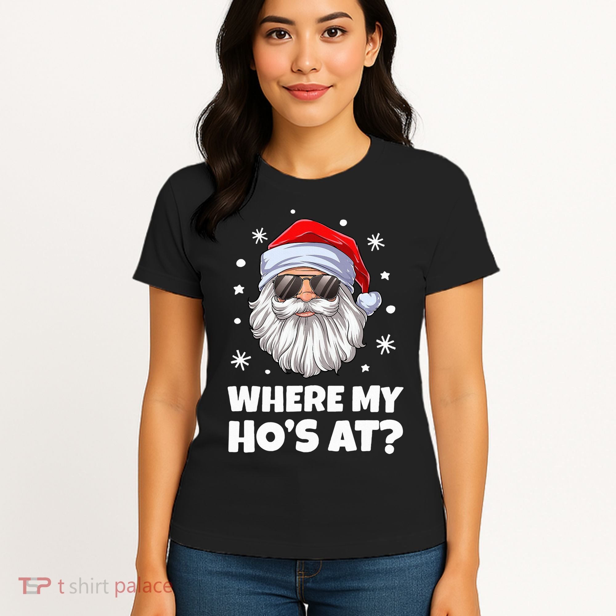 Where My Ho's At Funny Christmas Santa Inappropriate Women's T-Shirt